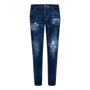 Slim-Fit Blå Jeans med Slidte Detaljer