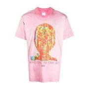 Grafisk Print Bomuld T-shirt i Pink