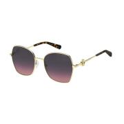 Guldrosa solbriller med grå fuchsia linser