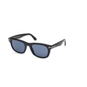 Skinnende sorte solbriller med blå polariserede linser