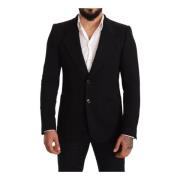 Sort Bomuld Slim Fit Frakke Jakke Blazer