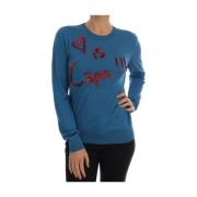 Blå Silke Love Pullover Sweater