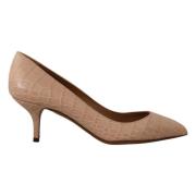 Beige Læder Spidse Hæle Pumps Sko