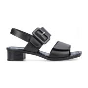 Sorte flade sandaler i læder