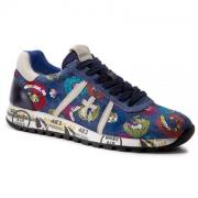 Blå Denim Sneakers med Multifarvede Dekorationer og Palietter