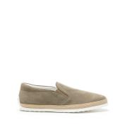 Beige Slip-On Sneakers i Ruskind med Håndvævet Rebdetalje