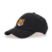Sort Bomuld Baseball Hat med Logo Patch