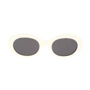 Ovale solbriller med elfenbensfarvet acetatramme og grå organiske lins...