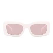 Rektangulære solbriller med lyserøst glas og hvidt stel