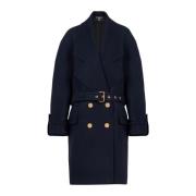Wool and cashmere pea coat with double-breasted gold-tone buttoned fas...