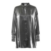 Oversize Tunika Skjorte med Metallisk Finish