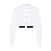 Hvid kortærmet skjorte med sort elastisk kant og hvidt trykt logo - St...