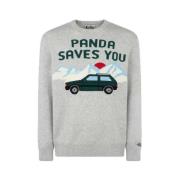 Grå Crew Neck Sweater med Panda Jacquard Print