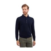 Marineblå Uld-Kashmir-Blandet Polo Sweater
