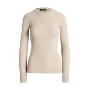 Beige Pullover med Ruskind Albue Patches