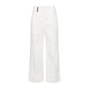 Hvide bukser med bredt ben og råkant