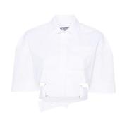 Hvid Poplin Skjorte med Udstansede Detaljer