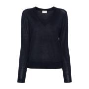 Blå Uld-Silke Blanding V-Hals Sweater