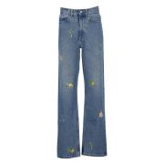 Blå Bomuld Jeans med Broderede Detaljer