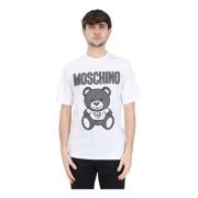 Herre Hvid Bomuld T-shirt med Mesh Teddy Bear Print