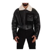 Sort Shearling Biker Jakke