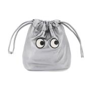Mini Bucket Pung i Metallic Læder med Ikoniske Øjne