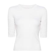 Hvid Sweater med Korte Ærmer og Blonde Detaljer