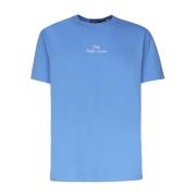 Blå Bomuld T-shirt med Logo Broderi