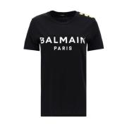 Printet Balmain T-shirt med knapper
