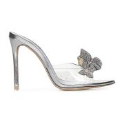 Sølv Stilet Hæl Sandaler med Krystal Sommerfugle