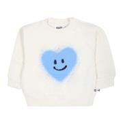 Hvid Bomuldssweatshirt med Blåt Hjerte