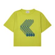 Grøn Bomuld T-Shirt med Blåt Print