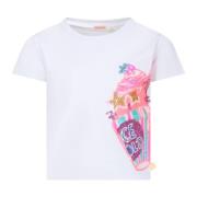 Hvid Bomuld T-Shirt med Multifarvet Print