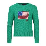 Grøn Bomuldssweater med Ikonisk Flag og Logo
