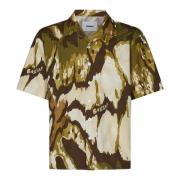 Beige Camouflage Print Skjorte med Knappelukning