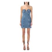 Blå Denim Bustier Mini Kjole