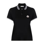 Sort Stribet Polo Shirt med Logo Patch