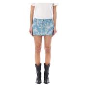 Blå Koralfarvet Jacquard Mini Nederdel