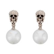Perle Skull Øreringe med Krystal Pavé