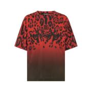 Rød Leopard Print Bomuld Jersey T-shirt