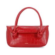 Rød Læderhåndtaske med Kontrasterende Logo
