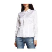 Ensfarvet bomuldsskjorte - Tætsiddende, spids krave, lange ærmer