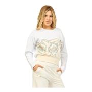 Hvid Bomuld Crewneck Sweater med Print