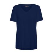 Marineblå Oversize T-Shirt med V-Hals