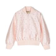 Pink Rhinestone Embellished Satin Jacket