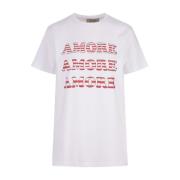 Amore Print Hvid Bomuld T-shirt