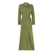 Federica, silke og jomfru uld grøn kjole