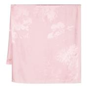 Pink Blomstret Jacquard Silketørklæde