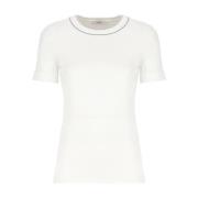 Hvid Bomulds T-shirt med Rund Hals