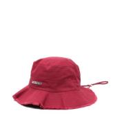 Stilfuld Rød Bomuld Bredskygget Hat